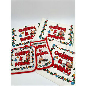 Vintage Sears 80s Christmas Ziggy Cartoon Kitchen Towel And Cloth Trivet Set NEW